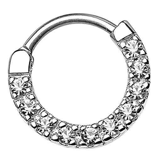 Taffstyle Segmentring Piercing Ring Clicker mit Glitzer Strass Kristall Septum Tragus Helix Ohr Nase Lippe Nasenring Nasenpiercing Silber Clear 1,2mm von Taffstyle