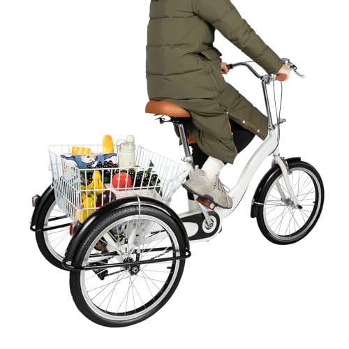 Tagowao 20 Zoll 3 Rad Dreirad, Single Speed 3 Rad Fahrrad, Trike mit Großem Einkaufskorb HöHenverstellbar Dreirad für Erwachsene und Senioren zur Freizeitgestaltung, Weiß Tagowao 20 Zoll 3 Rad Dreirad, Single Speed 3 Rad Fahrrad, Trike mit Großem Einkaufskorb HöHenverstellbar Dreirad für Erwachsene und Senioren zur Freizeitgestaltung, Weiß von Tagowao