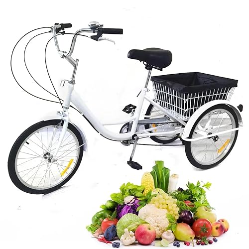Tagtuell Dreirad für Erwachsene, 20 Zoll 8 Gang Dreiräder, 3-Rad Fahrrad Mit Licht Gemüsekorb, 110KG Tragfähigkeit, Antirutsch- und Verschleißfeste Räder, Weiß Tagtuell Dreirad für Erwachsene, 20 Zoll 8 Gang Dreiräder, 3-Rad Fahrrad Mit Licht Gemüsekorb, 110KG Tragfähigkeit, Antirutsch- und Verschleißfeste Räder, Weiß von Tagtuell