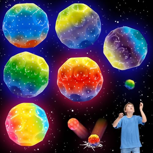 TaimeiMao 6 Stück Leuchtender Astro Jump Ball, Farbiger Spaceballs Moon Ball, Hohe Springender Gummi Moon Ball, Galaxy Leicht Space Ball, High Bouncing Ball mit Licht, Spielzeuggeschenke für Kinder von TaimeiMao