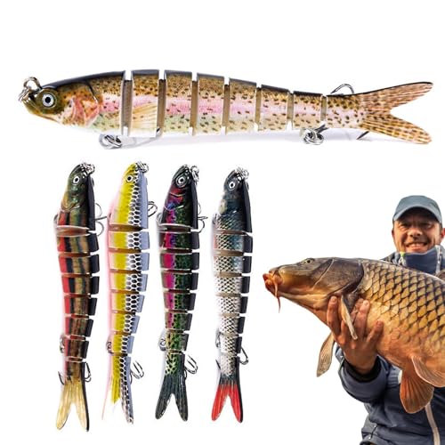 Swimbaits Set langsamer Köder – realistischer mehrgelenkiger harter Köder | harter Köder für das Angeln in Süß- und Salzwasser | Die Angelausrüstungsschablonen zielen auf Forellenbarsch aus Goldgelb von Takluu