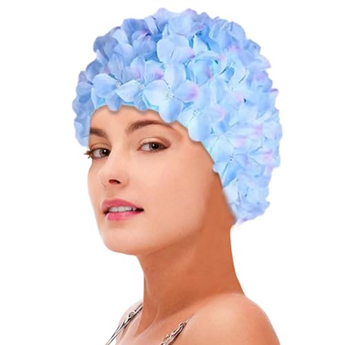 Takluu Bademütze mit 3D-Blumen - Modische Blumen-Badekappe mit Blumenblättern | Bequeme Badekappe, Ohrenschutz für Erwachsene Frauen, Mädchen, langes oder kurzes Haar von Takluu