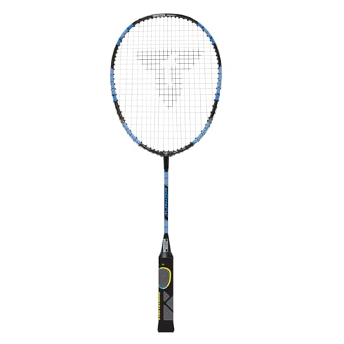 Talbot Torro Lern-Badmintonschläger ELI Junior, verkürzte Länge 58 cm, Lerngriff, Tropfenkopf, ideal für Schulsport und Training, schwarz-gelb-blau, 419613 von Talbot Torro