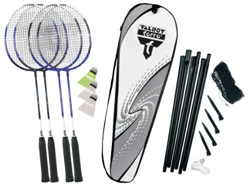 Talbot-Torro Premium Badminton-Set 4-Fighter, hochwertiges Komplettset mit 4 Alu-Schläger leicht und handlich, 3 Federbälle, komplette Netzgarnitur, in wertiger Tasche, verschiedene Farben wählbar von Talbot Torro