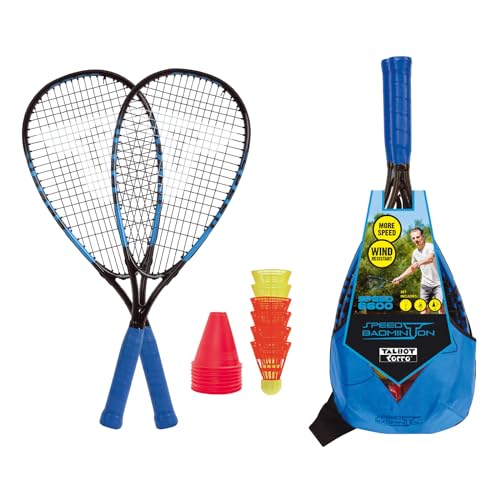 Talbot-Torro Speed-Badminton Set Speed 6600, tolles Komplettset, 2 kraftvolle Alu-Rackets 58,5cm, 6 windstabile Bälle, Cones zur Spielfeldmarkierung, im trendigen Rucksack, cyanblau-schwarz, 490116 von TAAS5|#Talbot Torro