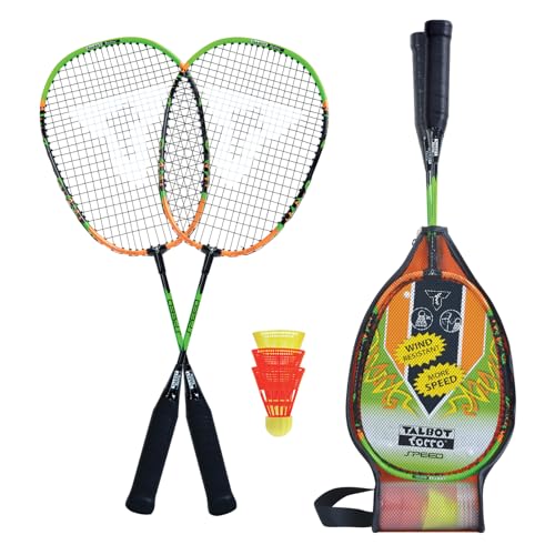 Talbot-Torro Speed-Badminton Set Speed 2200, 2 leichte Rackets, 2 windstabile Bälle, im 3/4 Bag, schön handlich auch für Kids, schwarz-orange, 490112 von Talbot Torro