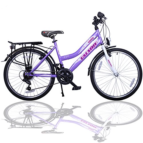 Talson 24 Zoll Kinderfahrrad 21-Gang Shimano Drehgriffschaltung Lila-Weiss mit Beleuchtung nach STVO von Talson