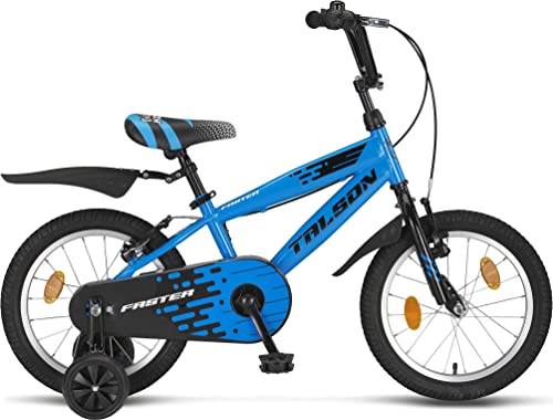 Talson 16 Zoll Kinderfahrrad inkl. Kettenschutz, Stützräder und Zubehör Jungen Fahrrad (Blau) von Talson