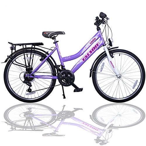 Talson 26 Zoll Mädchenfahrrad 21-Gang Shimano Schaltung mit Beleuchtung nach STVO Lila Doppelrahmen Talson 26 Zoll Mädchenfahrrad 21-Gang Shimano Schaltung mit Beleuchtung nach STVO Lila Doppelrahmen von Talson