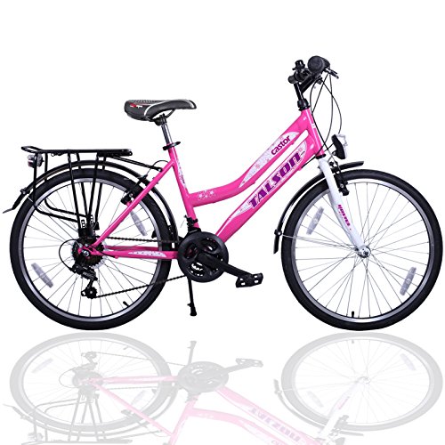 Talson 26 Zoll Mädchenfahrrad 21-Gang Shimano Schaltung mit Beleuchtung nach STVO Rosa Doppelrahmen Talson 26 Zoll Mädchenfahrrad 21-Gang Shimano Schaltung mit Beleuchtung nach STVO Rosa Doppelrahmen von Talson