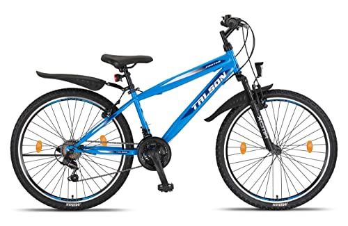 Talson 26 Zoll Mountainbike Fahrrad MIT 21-Gang Shimano, Gabelfederung & Beleuchtung Blau von Talson