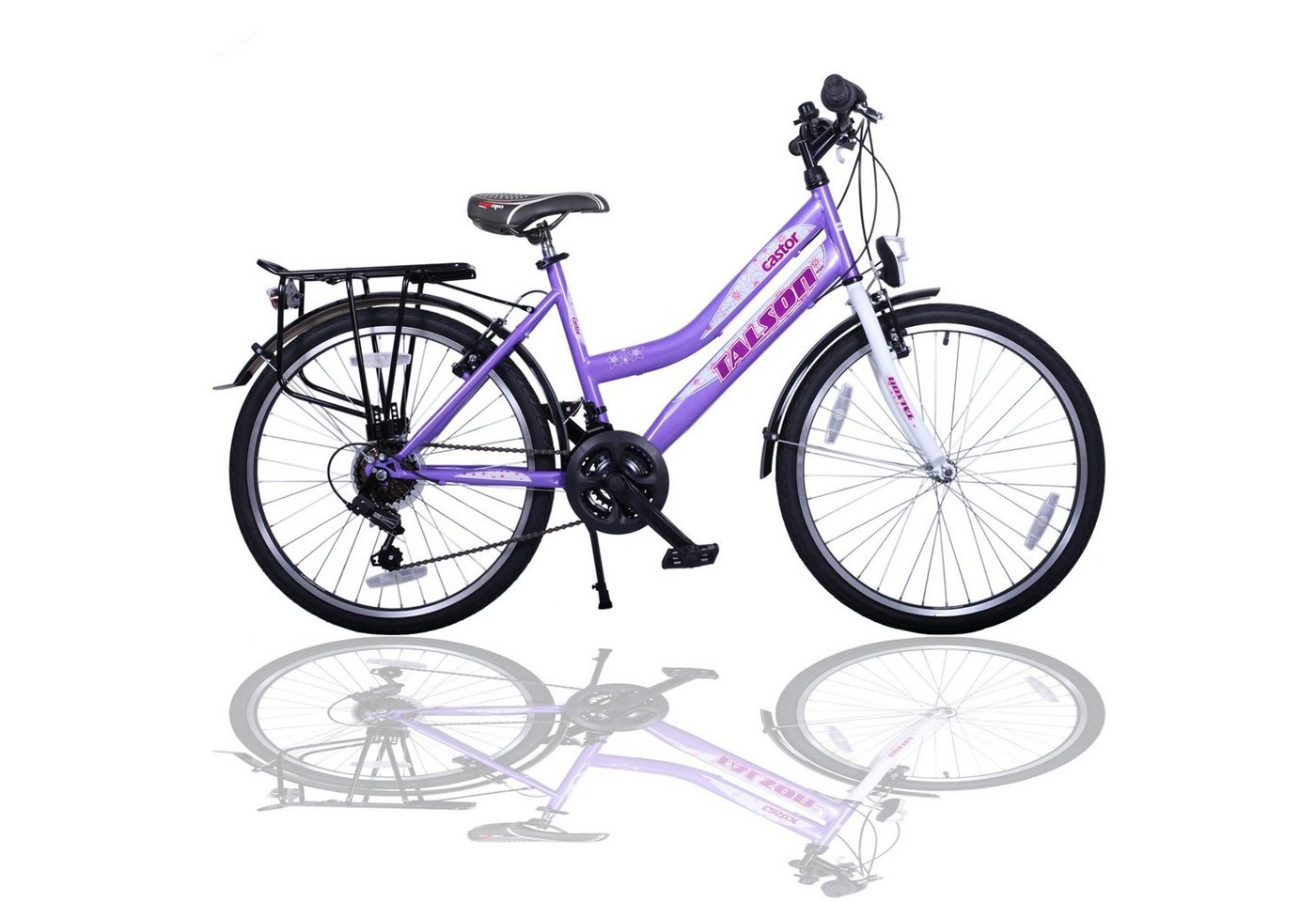 Talson Cityrad 26 Zoll Cityrad, 21 Gang Shimano, Kettenschaltung, mit Beleuchtung nach StVZO und Gepäckträger Lila von Talson