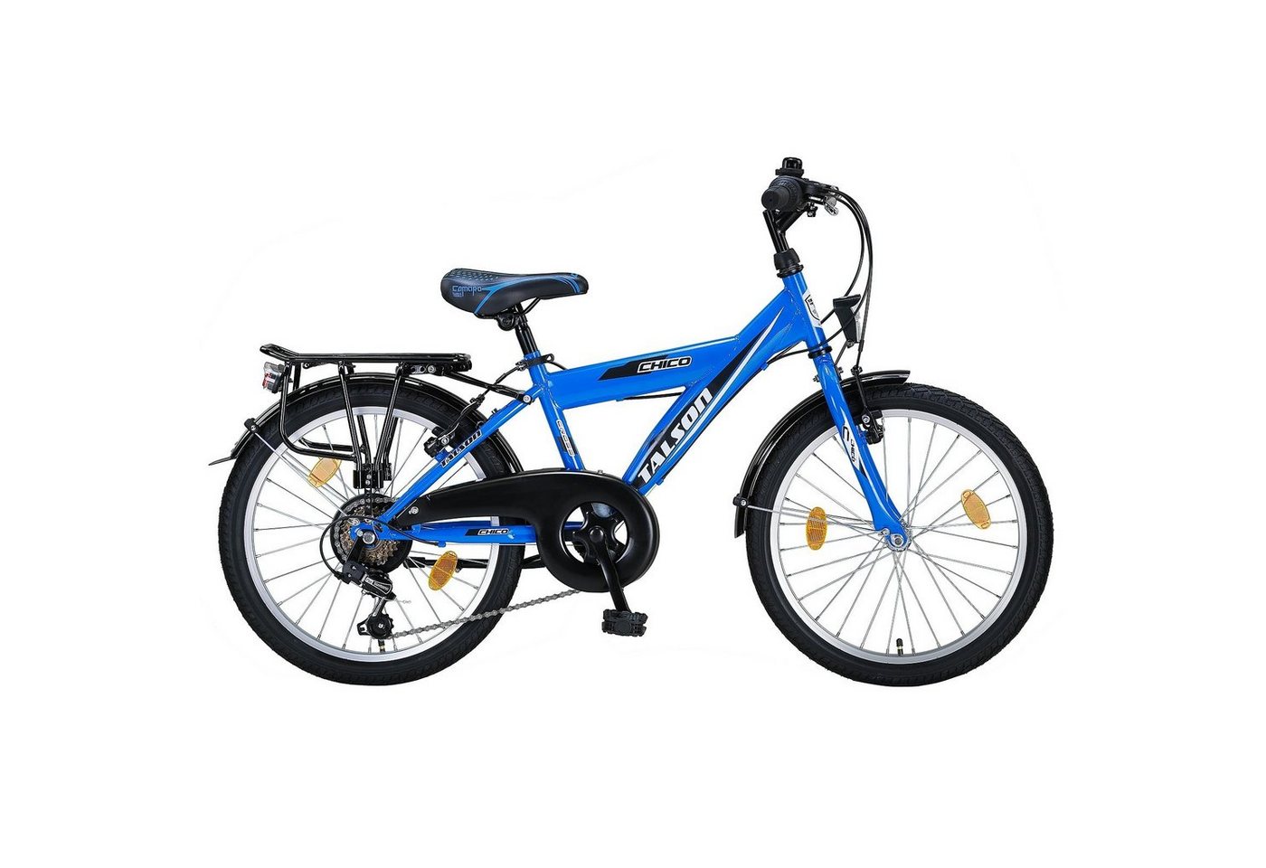 Talson Kinderfahrrad 20 Zoll Cityrad, 6 Gang Shimano, Kettenschaltung, mit Beleuchtung nach StVZO und Gepäckträger Blau von Talson