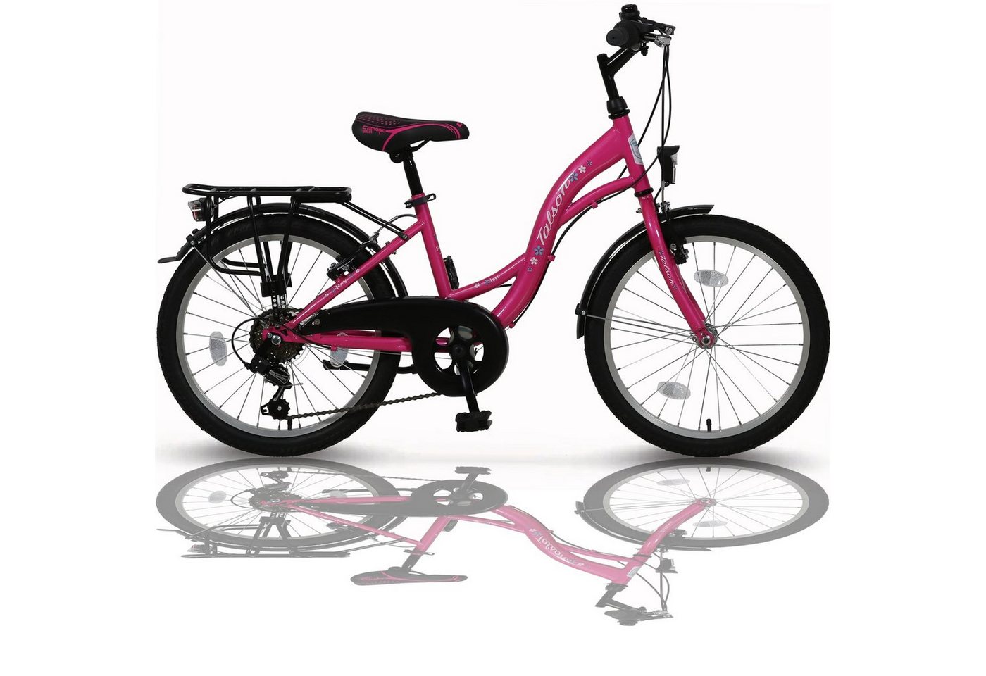 Talson Kinderfahrrad 20 Zoll Cityrad, 6 Gang Shimano, Kettenschaltung, mit Beleuchtung nach StVZO und Gepäckträger Rosa von Talson