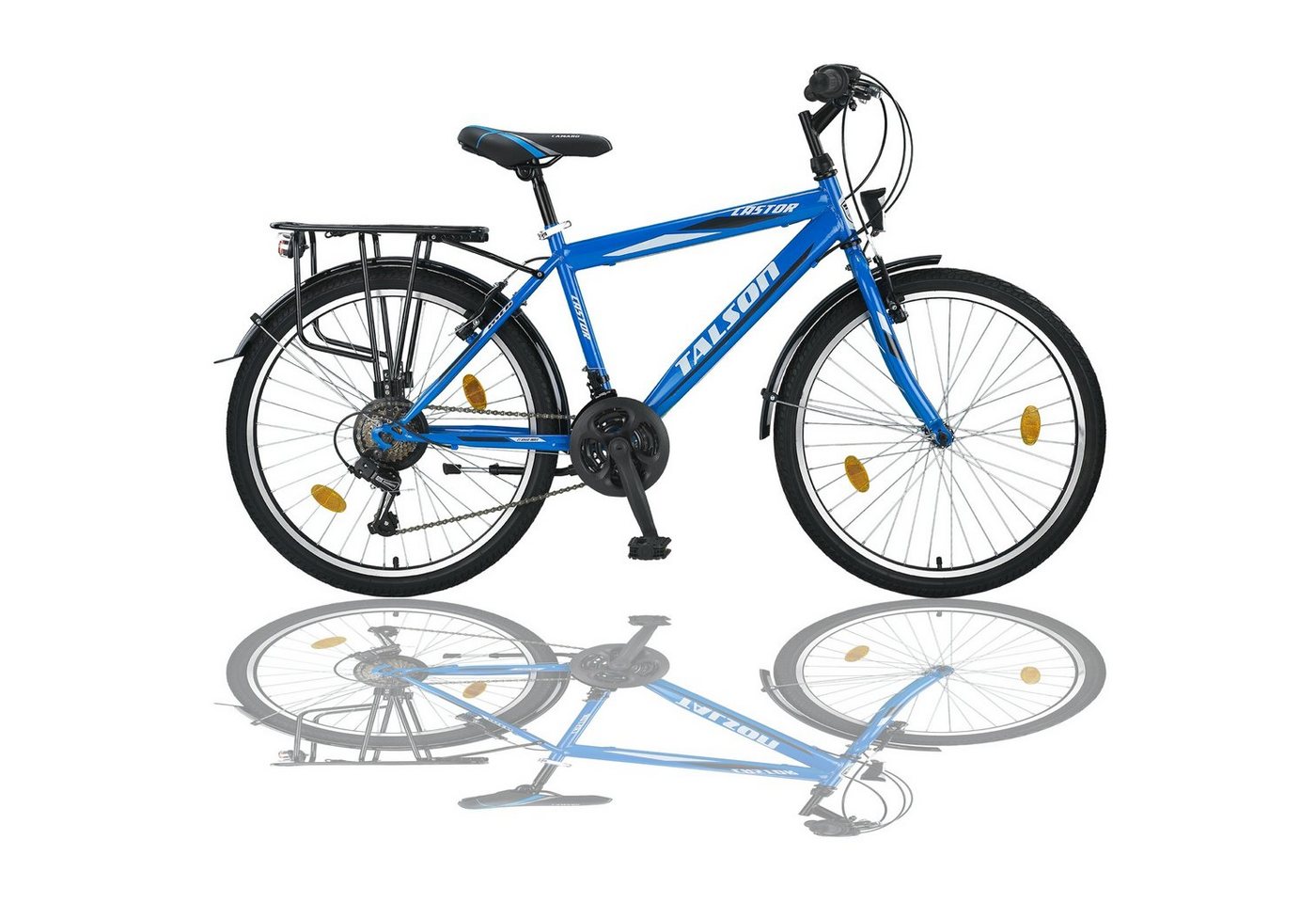 Talson Kinderfahrrad 24 Zoll Cityrad, 21 Gang Shimano, Kettenschaltung, mit Beleuchtung nach StVZO und Gepäckträger Blau von Talson