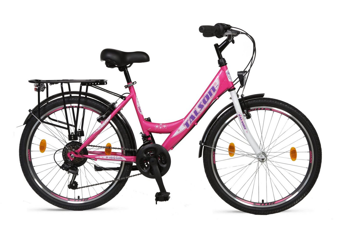 Talson Kinderfahrrad 24 Zoll Cityrad 064, 21 Gang Shimano, Kettenschaltung, mit Beleuchtung nach StVZO und Gepäckträger Rosa Talson Kinderfahrrad 24 Zoll Cityrad 064, 21 Gang Shimano, Kettenschaltung, mit Beleuchtung nach StVZO und Gepäckträger Rosa von Talson