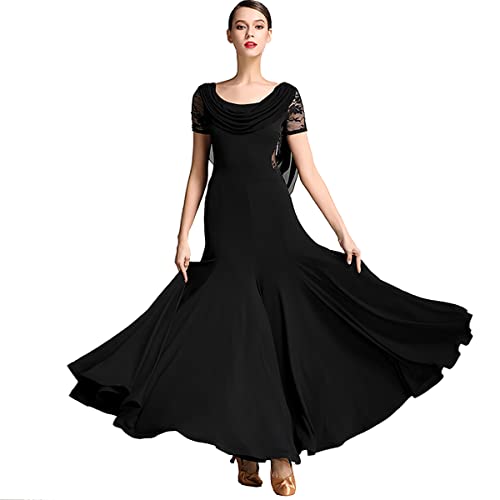 Ballsaal-Spitzenkleid Moderne Rock-Walzer-Tanz-Kleider Kurzarm Modernes Elegante Tanzkleid Großem Swingrock Nationaler Standard-Tanztraining Leistungs-Kostüm (XL,Black) von Tandada