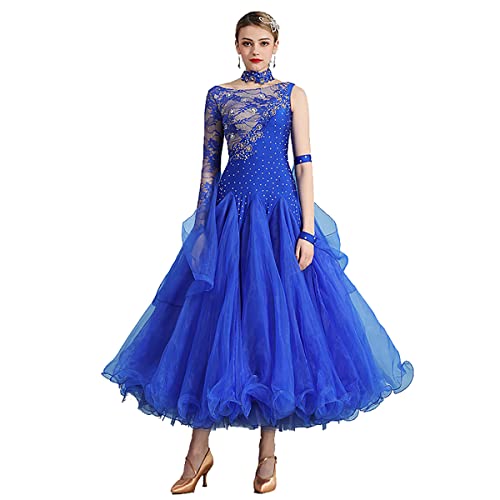 Gesellschaftstanz-Kleid übungskostüm Rock für modernen Tanz rmel Plissee Schaukel Lyrisch Moderne Walzer Tango Glatte Kleider Tanzkleider (M,Blue) von Tandada