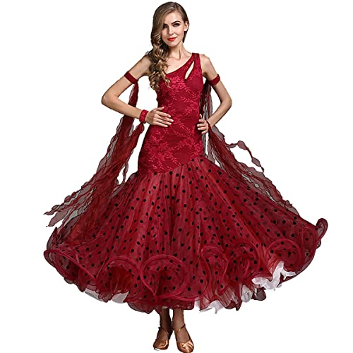 Gesellschaftstanz-Kleid übungskostüm Rock für modernen Tanz rmel Plissee Schaukel Lyrisch Moderne Walzer Tango Glatte Kleider Tanzkleider (M,Red) von Tandada