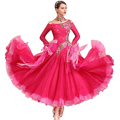 Gesellschaftstanz Outfit Damen Embroidery Ballsaal Leistung Tanzkleider Modernes Elegante Tanzkleid Walzerrock Tolle Tüllschaukel Plissee Großem Swingrock (L) von Tandada