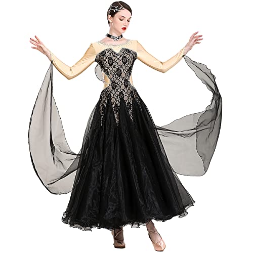 Gesellschaftstanz Performance Kleid Moderne Rock Ballsaal Leistung Tanzkleider Modernes Walzer Tanzkleider Spitze Langarm National Standard Dance Training Costume (Black,M) von Tandada