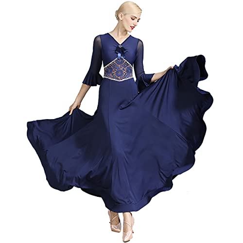 Moderne Walzer Standard Training Tanzkleidung Modernes Elegante Tanzkleid V-Ausschnitt Frauen Standardtanz Performance Kleider Dehnbare Tanzkleidung (XXL,Blue) von Tandada