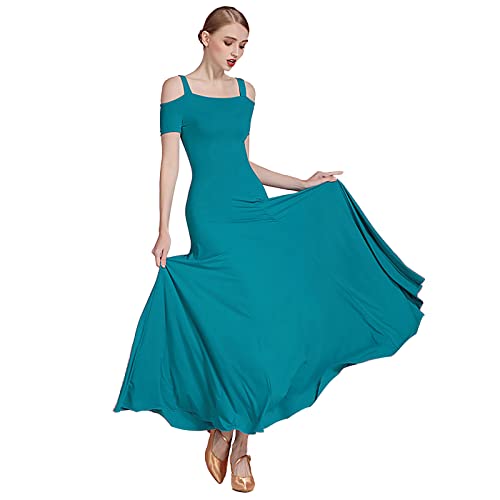 Modernes Ballsaal Leistung Tanzkleider-Walzer-Tango-Tanzkleid Modernes Elegante Tanzkleid Nationale Standardröcke Für Wettbewerbskostüme Dehnbare Tanzkleidung (L,Peacock Blue) von Tandada