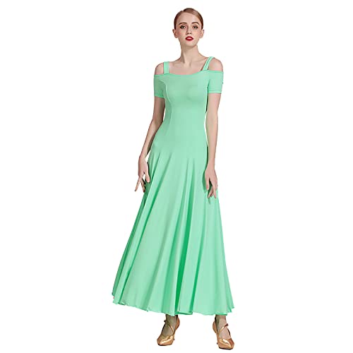 Modernes Ballsaal Leistung Tanzkleider-Walzer-Tango-Tanzkleid Modernes Elegante Tanzkleid Nationale Standardröcke Für Wettbewerbskostüme Dehnbare Tanzkleidung (M,Light Green) von Tandada