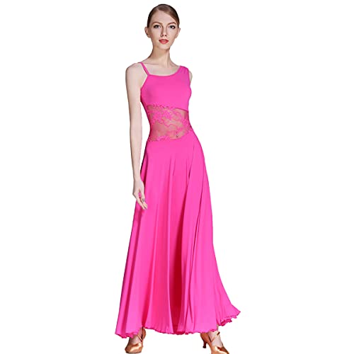 Modernes Elegante Tanzkleid Frauen Ärmellos Spitzenkleid National Standard Ballsaal Kostüme Standardtanzkostüm Competition Performance Dance Kleid Großem Swingrock (L,pink) von Tandada