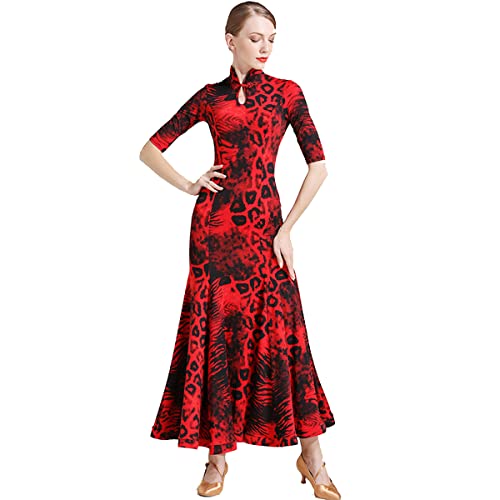 Modernes Elegante Tanzkleid Frauen Retro-Cheongsam-Kragen Walzer Ballsaal Tanzen Praxis Kostüm Standardtanzkostüm Competition Performance Dance Kleid Großem Swingrock (M,red) von Tandada