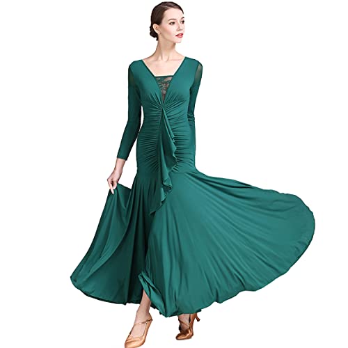 Modernes Elegante Tanzkleid Lange Ärmel V-Ausschnitt Frauen Standardtanz Performance Kleider National Standard Ballsaal Kostüme Walzer Standardtraining Tanzkleidung (XL,Green) von Tandada