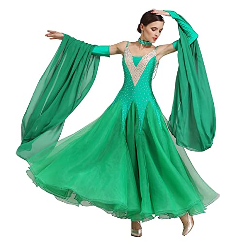 National Standard Ballsaal Kostüme Modernes Elegante Tanzkleid Walzerrock Tolle Tüllschaukel Gesellschaftstanz Outfit Damen Ballsaal Leistung Tanzkleider (XL,Green) von Tandada