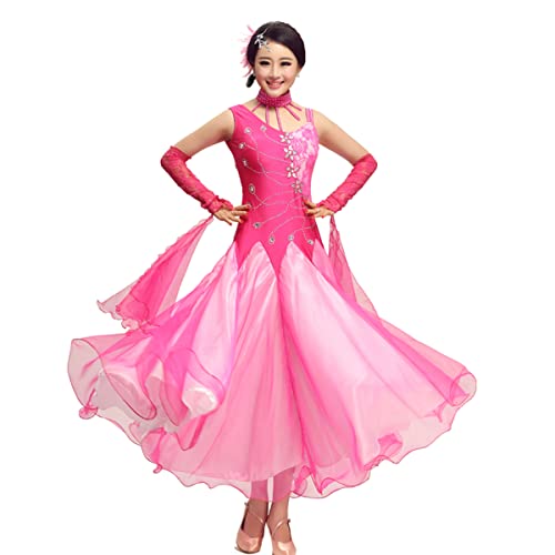 National Standard Dance Kostüm Walzer Modern Dance Rock für Frauen Neckholder Cold Shoulder Tüll Big Swing Kleid Tango Social Competition Kostüme Geschenke für Frauen (L,pink) von Tandada