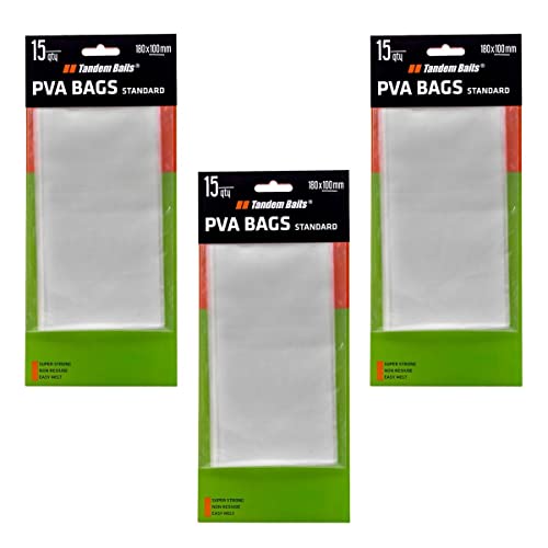 Tandem Baits 3er-Pack PVA Bags Standard Netz PVA-Beutel für Boilies | PVA-Schlauch Wasserlöslich | Futterschlauch für Köder | Karpfenzubehör Profis & Hobby-Angler 3x15 STK. 180 x 100 mm von Tandem Baits