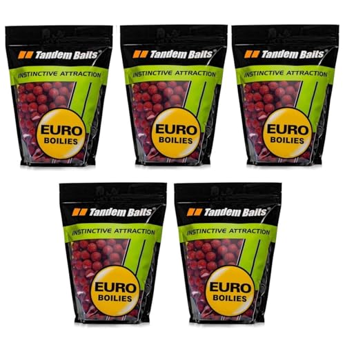 Tandem Baits 5-er Set Euro Boilies Erdbeere | Karpfen Angeln ohne Mühe | Köder zum Große-Fische-Angeln | Karpfenzubehör für Profis & Hobby-Angler 16 mm 1 kg von Tandem Baits