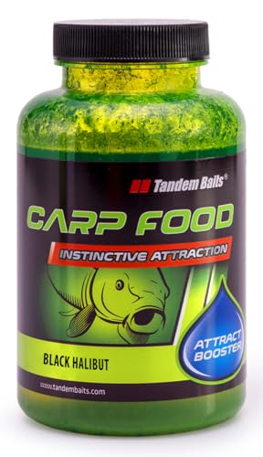 Tandem Baits Carp Food Attract Booster Schwarzer Heilbutt | Karpfen Angeln ohne Mühe | Köder zum Große-Fische-Angeln | Karpfenzubehör für Profis & Hobby-Angler 300 ml von Tandem Baits