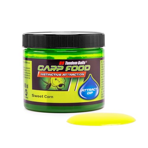 Tandem Baits Carp Food Attract Dip Zuckermais, Karpfen Angeln ohne Mühe, Köder zum Große-Fische-Angeln, Karpfenzubehör für Profis & Hobby-Angler 100 ml von Tandem Baits