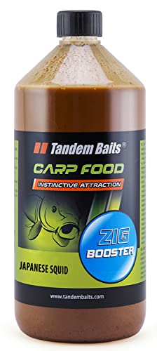 Tandem Baits Carp Food Zig Booster Karpfen Angeln ohne Mühe, Köder zum Große-Fische-Angeln, Karpfenzubehör für Profis & Hobby-Angler Japanischer Tintefisch 1000 ml von Tandem Baits