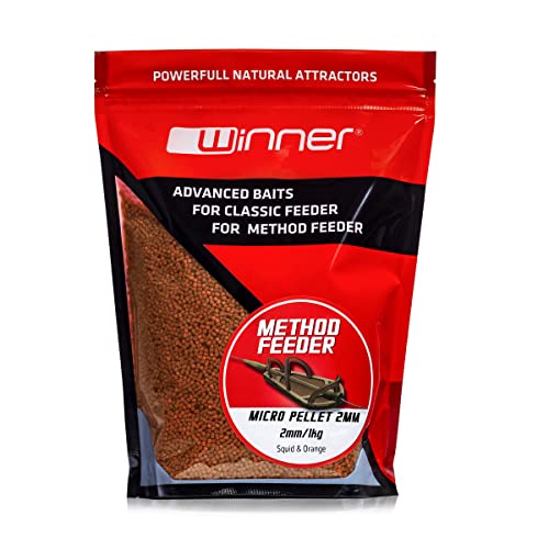 Tandem Baits Method Feeder Pellet Tintenfisch Orange, Brasse Schleie Karausche Karpfen Pellets, Pellets für Karpfen-Angeln ohne Mühe, Köder, Karpfenzubehör für Profis Hobby-Angler 2mm 1 kg von Tandem Baits