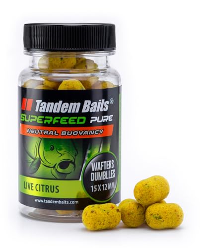 Tandem Baits SuperFeed Pure Dumbells Wafters Lebhafte Zitrusfrüchte | Karpfen Angeln ohne Mühe | Boilies Köder Große-Fische-Angeln | Karpfenzubehör Profis & Hobby-Angler 15/12 mm 30 g von Tandem Baits