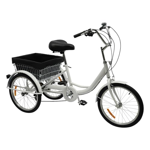 TanjcXliu Dreirad für Erwachsene Dreiräder Klappbares Dreirad Fahrrad Tricycle Trike 8-Gang-Trilogie mit Stabilem Dreiecksrahmen 20 Zoll Reifen für Freizeit, Einkauf und Fitness (Weiß) von TanjcXliu