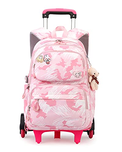 Tanou Rucksack mit Rollen, Leichte Schulrucksack zum Rollen für Mädchen, Kinder Trolley Schulranzen, 16 Zoll, 1-5.Klasse, Rosa Graffiti Tanou Rucksack mit Rollen, Leichte Schulrucksack zum Rollen für Mädchen, Kinder Trolley Schulranzen, 16 Zoll, 1-5.Klasse, Rosa Graffiti von Tanou
