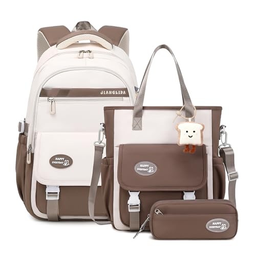 Tanou Schulrucksack Mädchen Rucksack für Teenager, Schultaschen-Set mit Studenten Umhängetasche und Federmäppchen, Kinder Schulranzen Casual Daypack School Bag for Girls, Braun Tanou Schulrucksack Mädchen Rucksack für Teenager, Schultaschen-Set mit Studenten Umhängetasche und Federmäppchen, Kinder Schulranzen Casual Daypack School Bag for Girls, Braun von Tanou