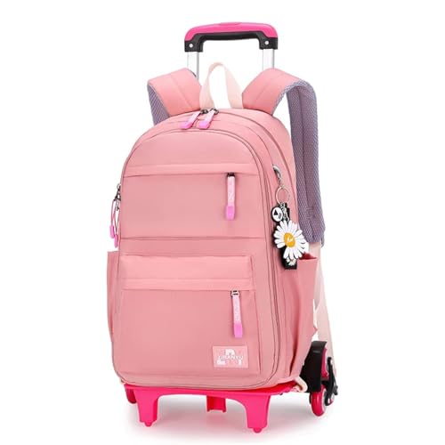 Tanou Trolley Rucksack mit 6 Rollen, 16 Zoll Leichte Schulranzen mit Rollen für Mädchen in der Grundschule, Abnehmbare Schulrucksack Trolley für Schule Reisen, 8-14 Jahren, Rosa von Tanou