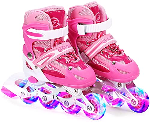 Tante Tina Kinderinliner größenverstellbar mit leuchtenden Rollen - Inlineskates für Kinder verstellbar in 4 Größen - Rosa - Größe M (33-37) von Tante Tina