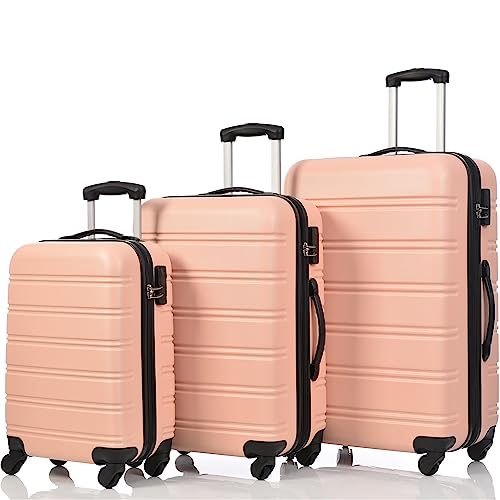 Taoplay Hartschalen-Koffer Trolley Set 3 stück, 4-Rollen Reisekoffer Rollkoffer mit TSA-Schloss, ABS-Material, Handgepäck & Reisegepäck in Größen M, L, XL von Taoplay