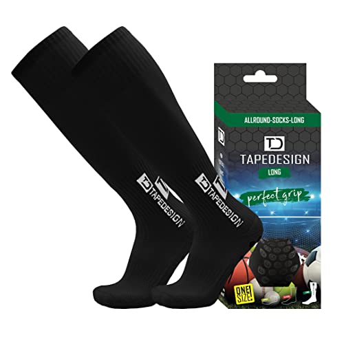 TAPEDESIGN "Long" 1 Paar Rutschfeste Fußball-Socken (Lang) mit gummierten Noppen Schwarz - Fussball-Socken & Stutzen mit Grip Damen & Herren - Anti-Rutsch Sportsocken, Stulpen & Strümpfe (One-Size) TAPEDESIGN "Long" 1 Paar Rutschfeste Fußball-Socken (Lang) mit gummierten Noppen Schwarz - Fussball-Socken & Stutzen mit Grip Damen & Herren - Anti-Rutsch Sportsocken, Stulpen & Strümpfe (One-Size) von Tapedesign