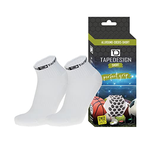 TAPEDESIGN - "Short" 1 Paar Rutschfeste Fußball Socken (kurz) mit gummierten Noppen Weiß - Fussball-Socken mit Grip für Kinder Damen & Herren - Anti-Rutsch Fußballsocken - Sportsocken atmungsaktiv von Tapedesign