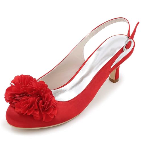 Damen Absatzschuhe - Hochzeitschuhe für die Braut mit hohen absätzen, Schnürung, Kittenheels, Hochzeits Pump Schuhe aus Satin für Abend, Party von TarfiC