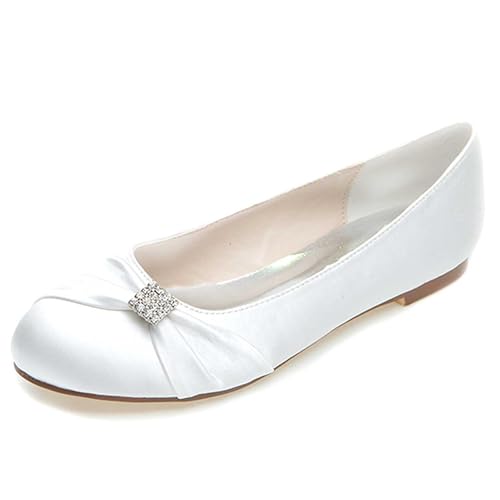 Damen Flache Schuhe rundem Vorderteil, Satin mit Strass, Slip-On, sexy und komfortable Hochzeits- und Pump-Sandalen für Braut und Party von TarfiC